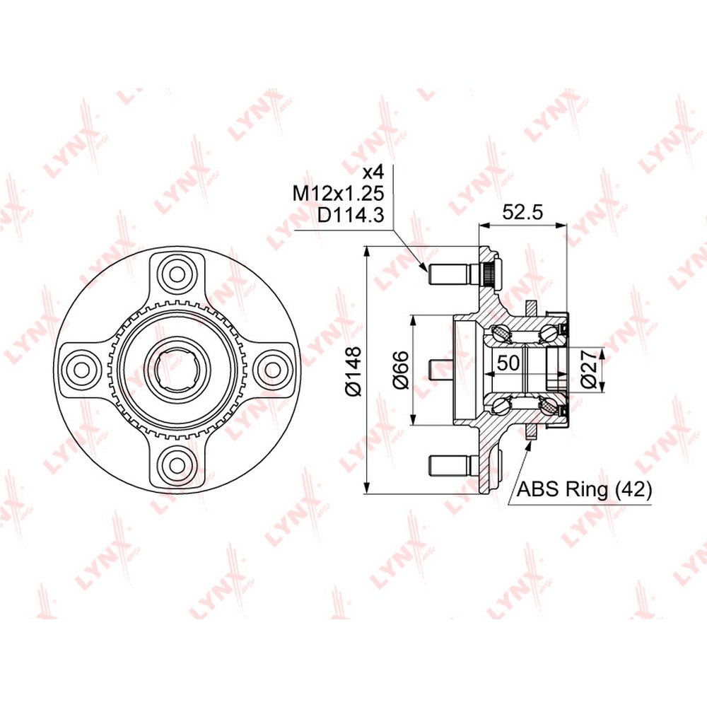 Ступица задняя в сборе L=R NISSAN Almera Classic 06-> LYNXauto WH-1458