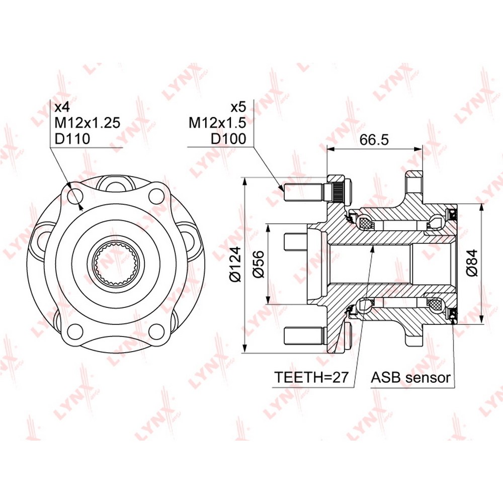 Ступица задняя в сборе L=R SUBARU BRZ/Forester/Impreza/Legacy/Outback 07-15 LYNXauto WH-1153