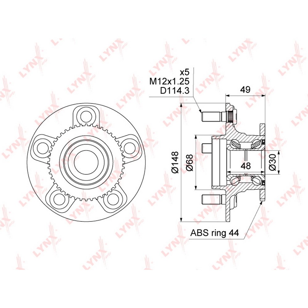 Ступица задняя в сборе L=R NISSAN Primera P12 LYNXauto WH-1048