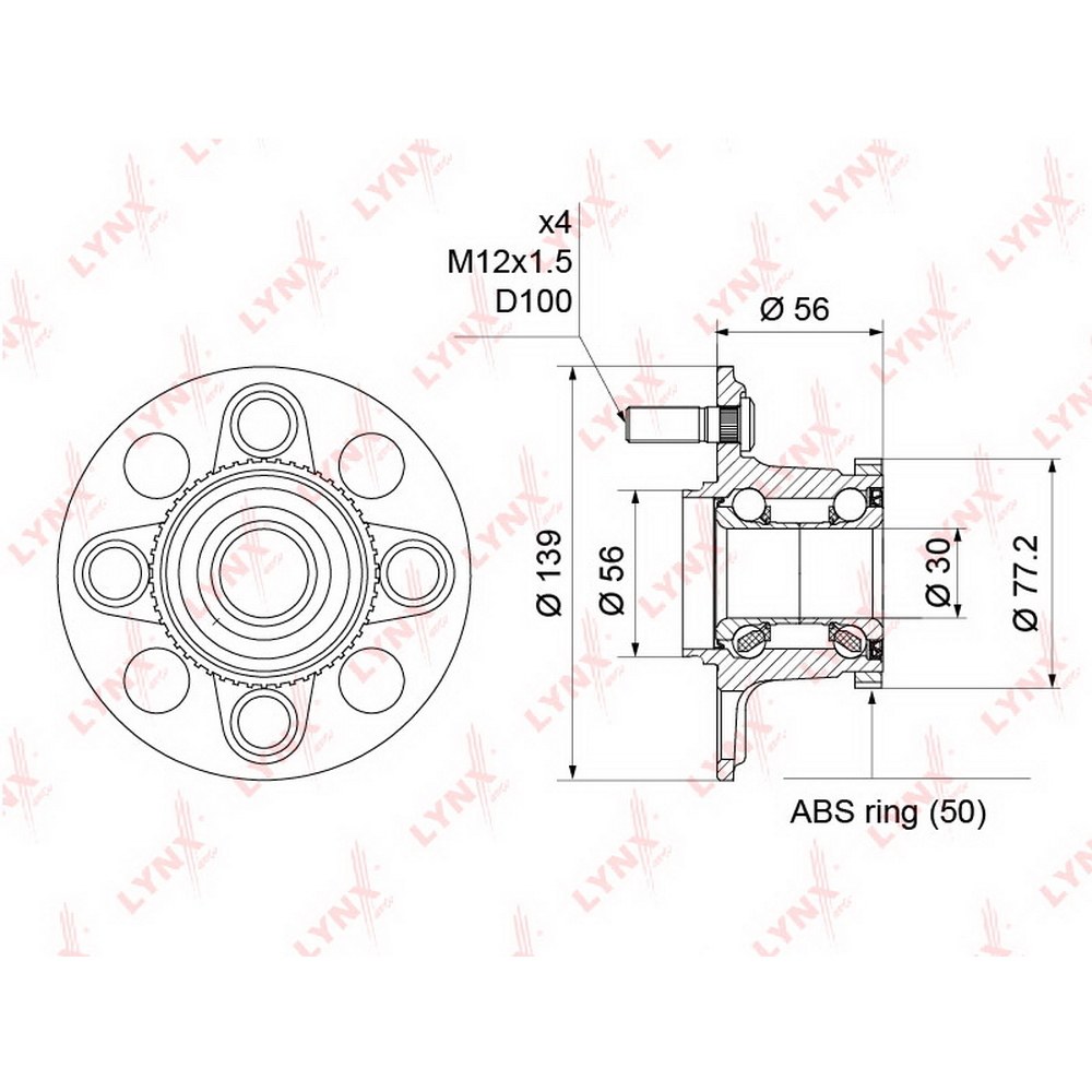 Ступица задняя в сборе L=R HONDA Civic 01-05 DRUMS Brake LYNXauto WH-1183