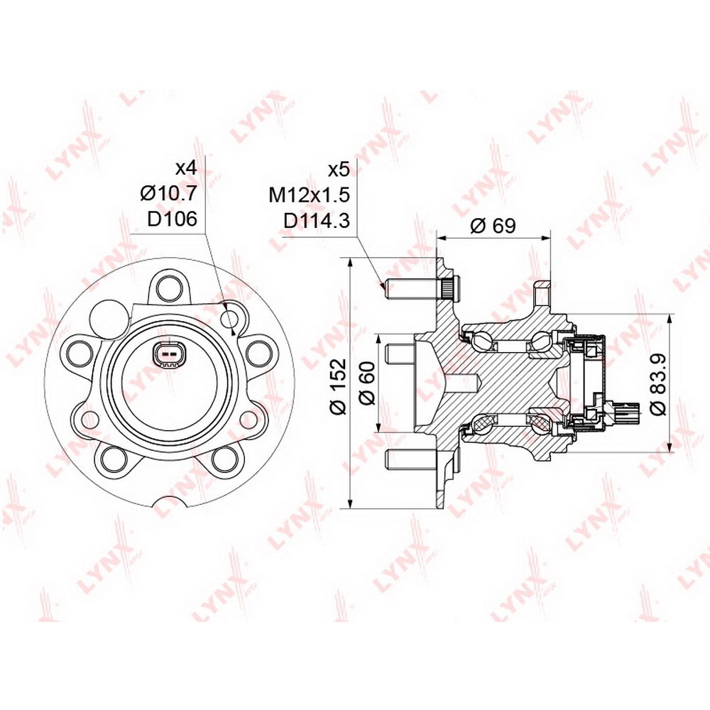 Ступица задняя в сборе с ABS TOYOTA Rav I-II 4 1.8-2.0 2WD 95-05 / Avensis Vers LYNXauto WH-1175