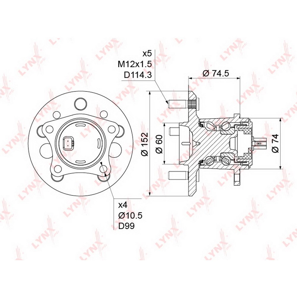 Ступица задняя в сборе R TOYOTA Camry 01->/Solara 02->/Highlander 01-> LYNXauto WH-1217