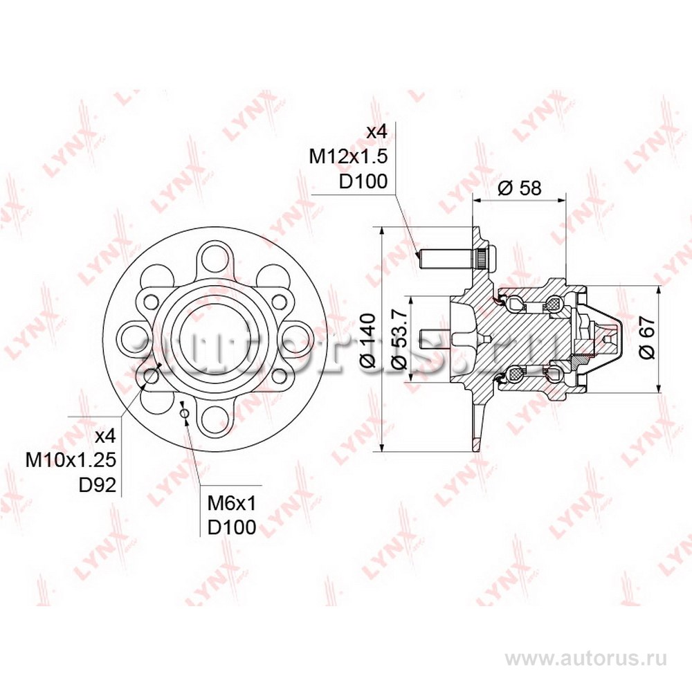 Ступица задняя в сборе L=R HYUNDAI Getz/KIA Picanto I/Rio II LYNXauto WH-1239