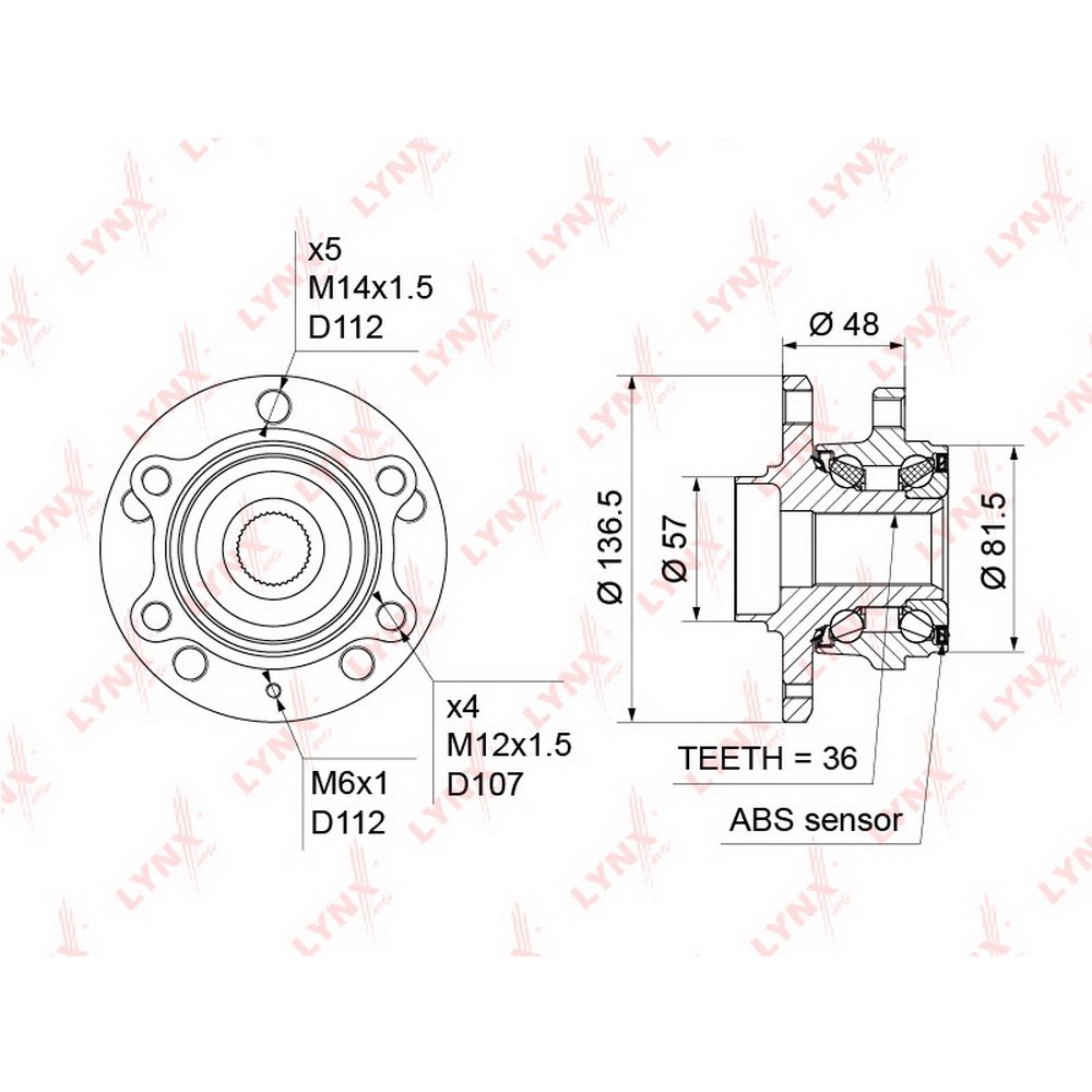 Ступица передняя в сборе L=R VW/AUDI/SKODA/SEAT LYNXauto WH-1181