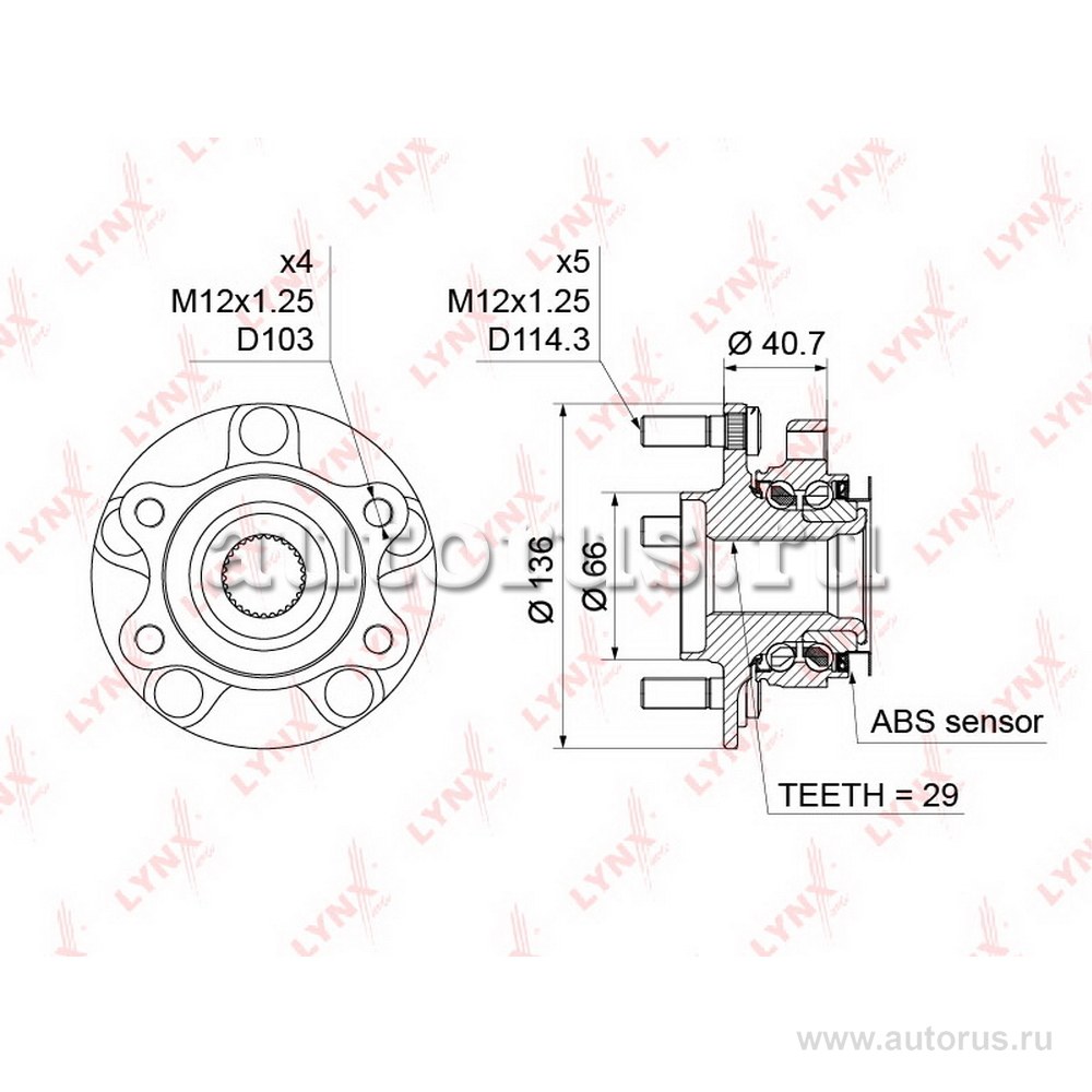 Ступица передняя в сборе L=R NISSAN Qashqai/X-Trail/RENAULT Koleos LYNXauto WH-1196