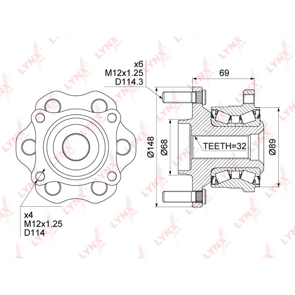 Ступица задняя в сборе NISSAN Pathfinder(R51) 2.5D-4.0 4WD 05> LYNXauto WH-1145