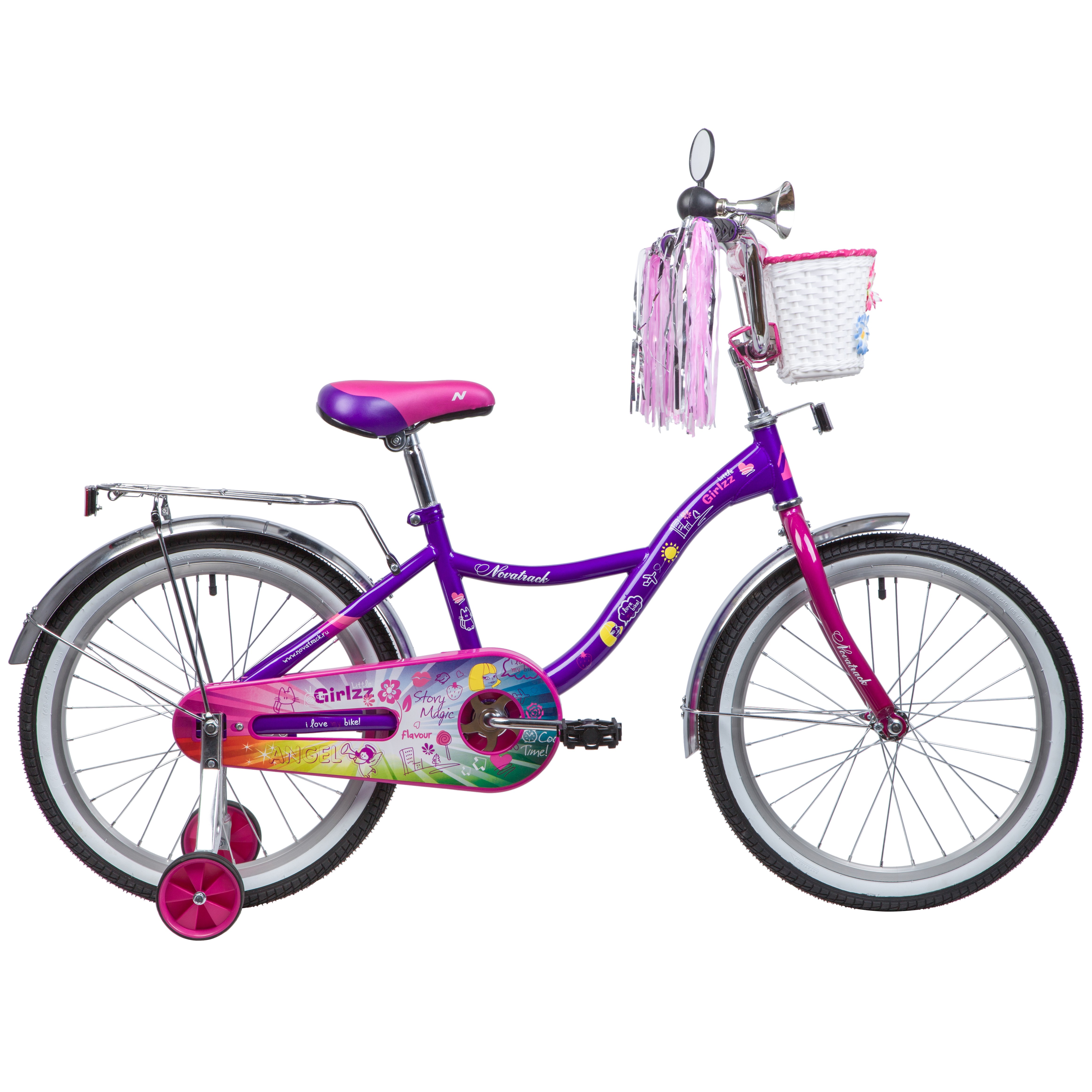 Велосипед 20 детский Novatrack Little Girlzz (2020) количество скоростей 1 рама сталь 12 фиолетовый
