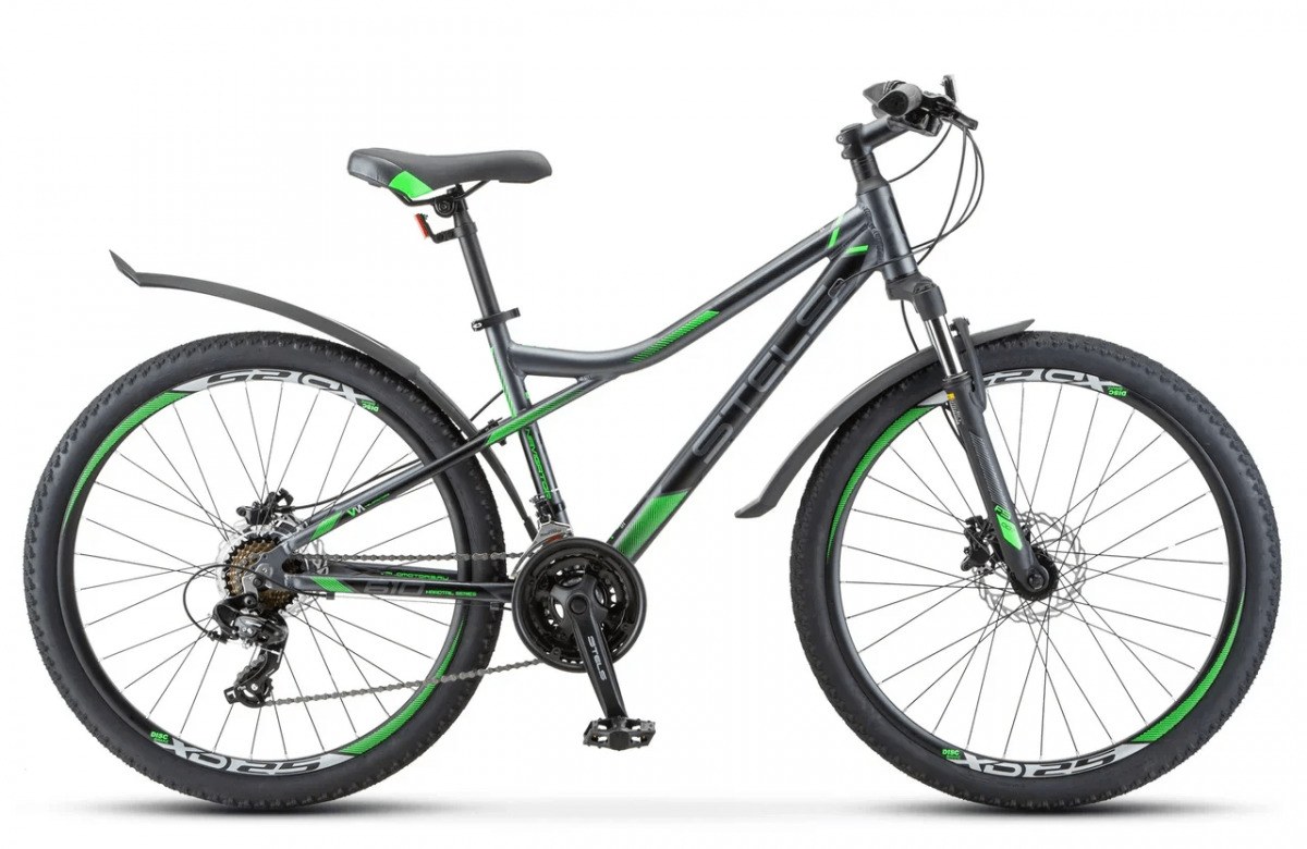 Велосипед 26 горный STELS Navigator 610 D (2020) количество скоростей 21 рама алюминий 14 Антрацитовый/зелёный