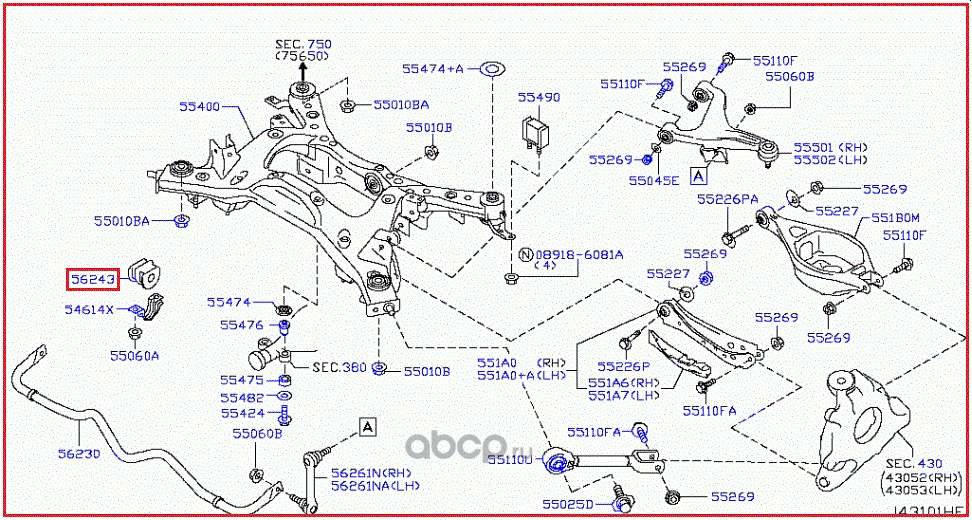 Втулка заднего стабилизатора NISSAN 54613-JK07A