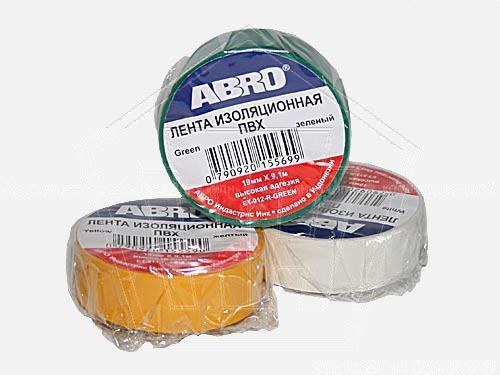 Изолента ПВХ (19мм*9,1м) ABRO желтая  (имп.) (ET-912-YE)