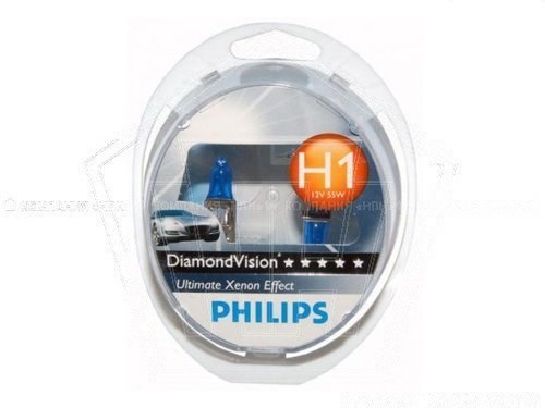 Лампа галогеновая H1 12V  55W PHILIPS  DIAMOND VISION  P14.5s (2 шт.) ORIGINAL (12258DVS2)