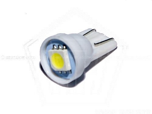 Лампа светодиод 12V Т10(W5W) KS-AUTO без цоколя 1SMD, белая 1-конт., габариты (T10SMD)