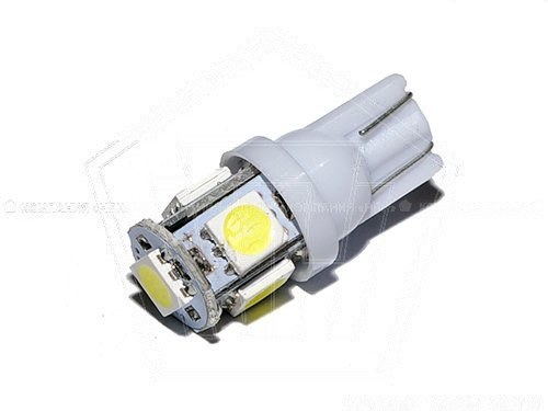 Лампа светодиод 12V Т10(W5W) KS-AUTO без цоколя 5SMD, белая 1-конт., габариты (T10 SMD5)