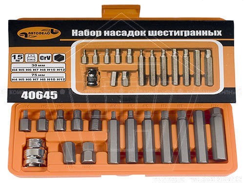 Набор бит HEX (4-12 мм) 15 предм. АвтоDело (40645)